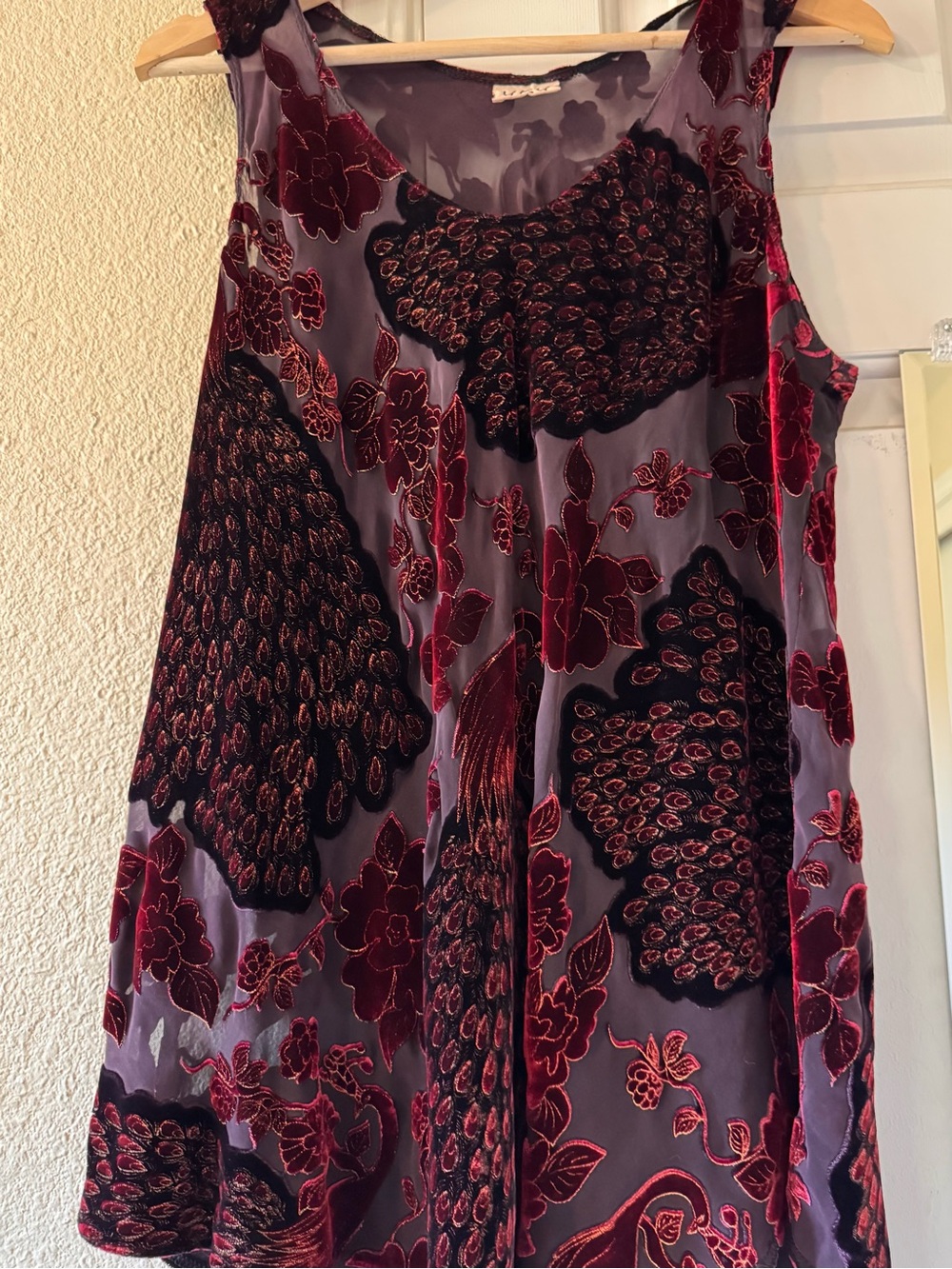 Sleeveless Velvet Burnout Floral Dress in Plum and Burgundy
